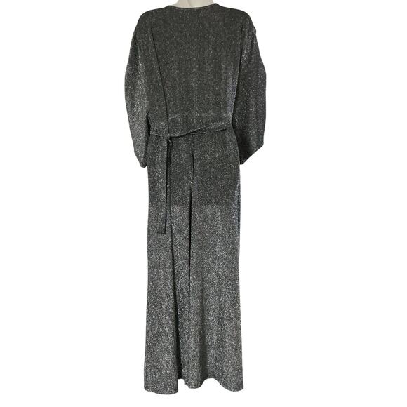 Ellos Metallic Silver Glitter Maxi Dress Kimono Sleeve Belted V Neck 1X 22/24 - Picture 4 of 9